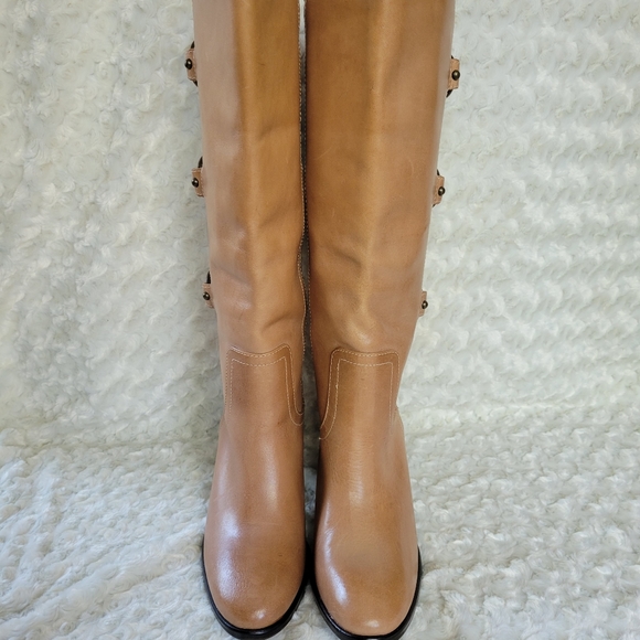Matisse Tan leather Tall Riding harness buckle boots, Size 11 - Picture 2 of 15